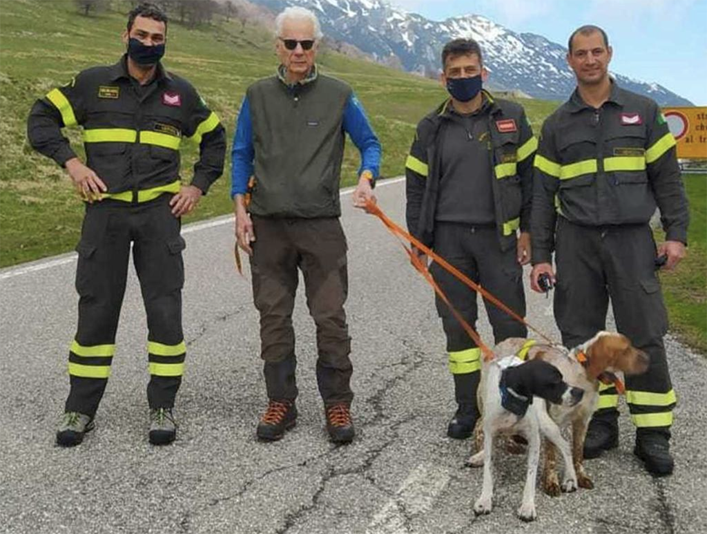 Feuerwehrleute bergen zwei Jagdhunde, die in einer Klippe stecken