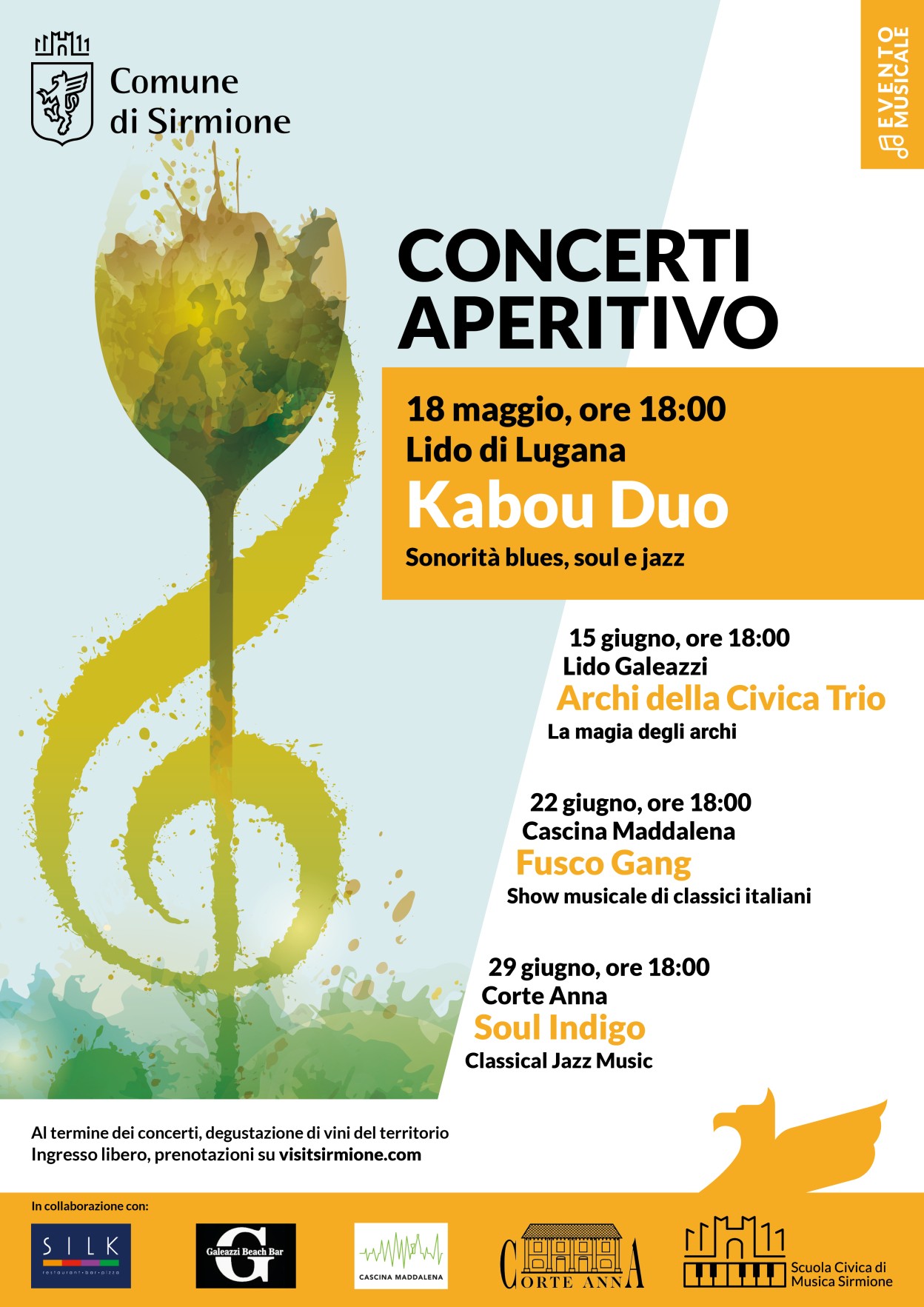 Sirmione, von Mai bis Juni vier Aperitif-Konzerte am Strand Aperitif Konzert
