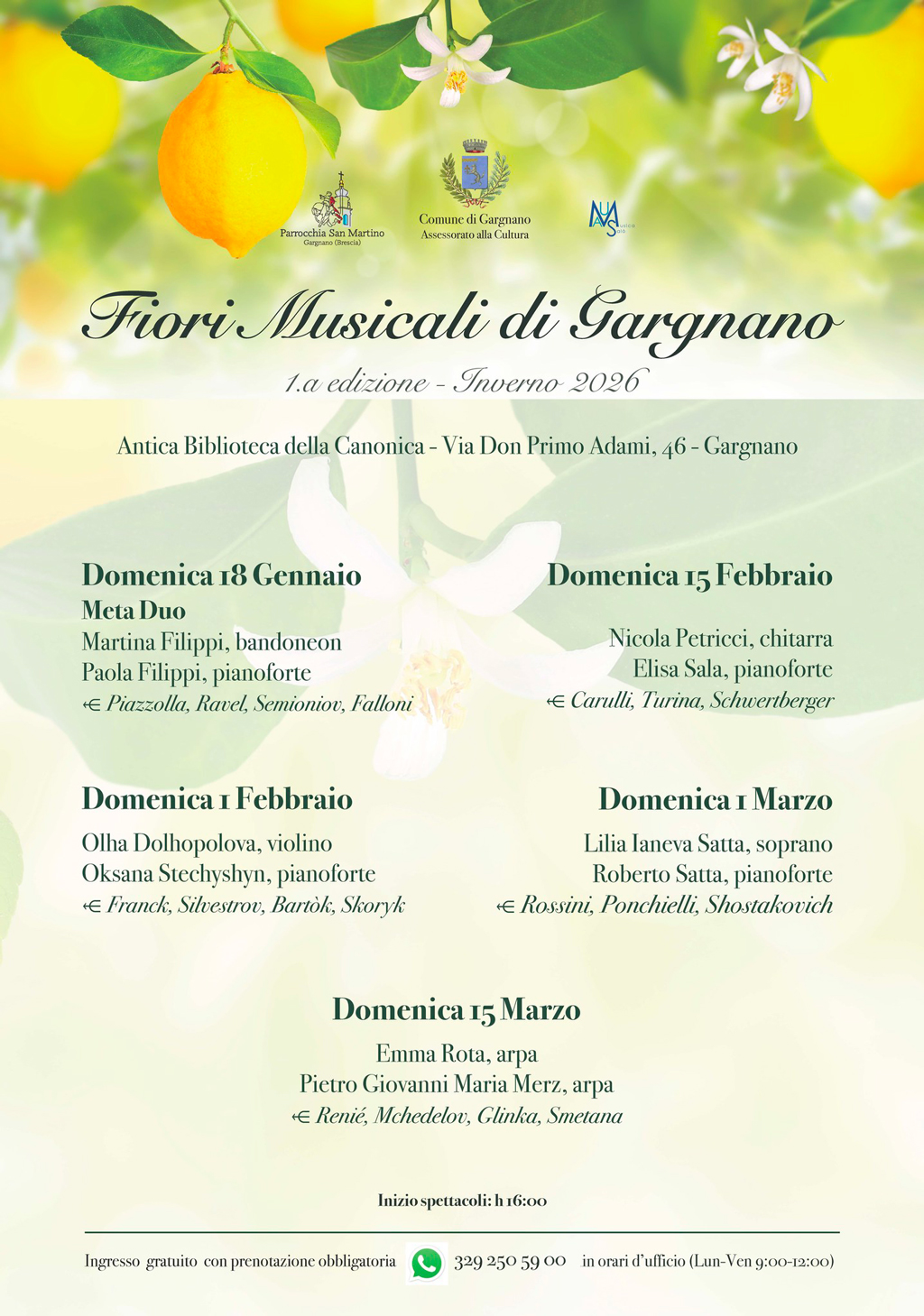 18. Januar, „Fiori Musicali” in Gargnano: Musik in der alten Bibliothek